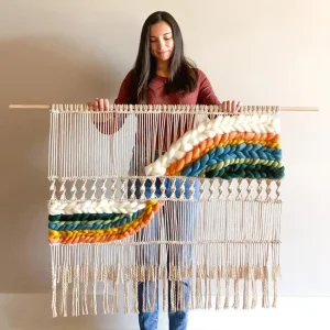 Modern Natural Fiber Colorful 100x80cm Large Macrame Wall Hanging Tapestry for Nursery