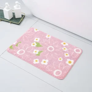 Modern Non Slip Microfiber Low Pile Woven Square Bath Rug Set Water Absorbent Bathroom Shower Mats PP Backing Customizable