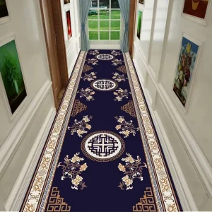 Modern Non-Slip Rubber Hallway Runner Rug Geometric Square Pattern Noise Reducing Carpet for Living Room and Hotel Decor