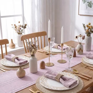 Modern Nordic Elegant Professional Table Decoration Set Pink Table Runner Napkin Set Jute Rope Napkin Rings for Wedding Party