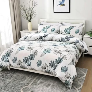 Modern Nordic Floral Print 4 Piece King Bedding Set Reversible Duvet Cover Flat Sheet Pillowcases Durable All Season 100%