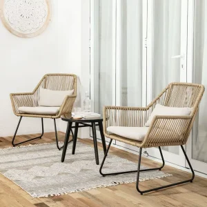 Modern Nordic Leisure Outdoor Dining Set Durable Villa Balcony Furniture Courtyard Home Woven Rattan 3-Piece Chair Table Combo