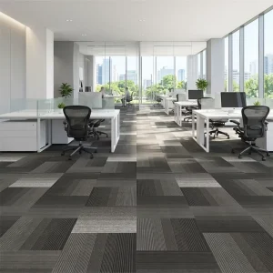 Modern Office Carpet Flooring Tiles Polypropylene Machine Made Loop Pile Striped Fire Retardant Hallway Carpet