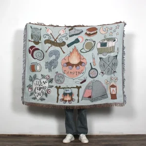 Modern Outdoor Camping Cotton and Polyester Blend Tapestry Throw with Tassel Custom Jacquard Woven Four Seasons Blanket