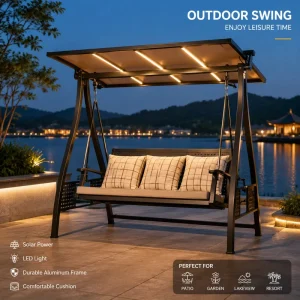 Modern Outdoor Patio Swing Chair Sofa FLD2036 Solar LED PC Roof Aluminum for Hotel Resort Villa