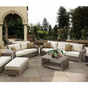 Modern Outdoor Rattan Sofa Set with Aluminum Frame Waterproof Cushions for Courtyard Villa and Park Use 5 Year Warranty
