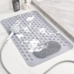Modern PVC Non Slip Water Absorbent Washable Shower Mat Rug with Drain Hole for Home & Hotel Bathrooms