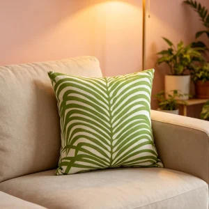 Modern Palm Leaf Print Square Throw Pillow Cover Washable Customizable Indoor Outdoor Decorative Cushion for Home Sofa