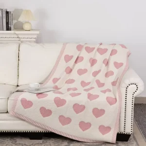 Modern Pink Jacquard Pattern Knit Throw Blanket Ultra Soft Cozy 100% Polyester for Home Decor Sofa & Bed Use All-Season