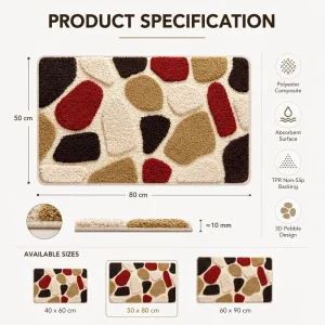 Modern Plain Pebble Pattern Tufted Bath Mat Non Slip Absorbent 3D Geometric Eco Friendly Home Hotel Bathroom Rug