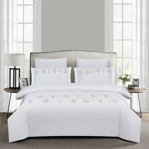 Modern Plant Duvet Cover Set 100% Cotton Sateen Embroidery Soft Luxury Breathable Wrinkle-resistant Eco-Friendly