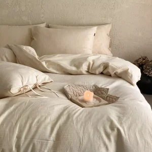 Modern Plant Flower Pattern Cotton Linen Bedding Set Simple Japanese Style Luxury Bed Sheets