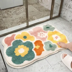 Modern Polyester Entrance Door Mat in Non Slip Rubber Style with Floral Pattern Machine Made 3-5mm Thickness Super Absorbent