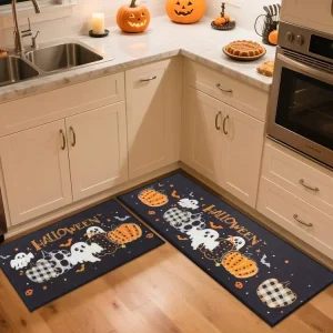 Modern Polyester Home Decor Dirt Trapper Low Profile Kitchen Runner Rug Machine Washable Non Slip Halloween Holiday Mats