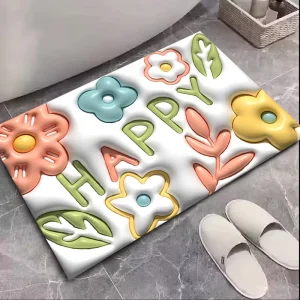 Modern Print Eco Friendly Super Water Absorbent Diatom Mud Stone Bathroom Rug with Suction Cups Non Slip Bath Mat 1600gsm