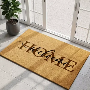 Modern Printed Faux Coir Welcome Door Mat Non slip PVC Backing Waterproof Decorative Dirt Scraper Entrance Rug for Home Porch