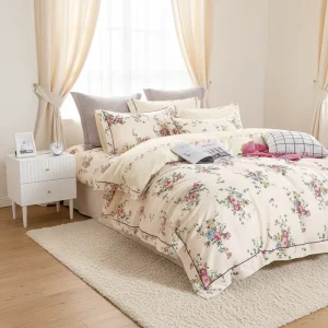Modern Printed White Herbal Plant Design 100% Polyester Microfiber Duvet Cover Pillowcases Bedding Set for All-Season
