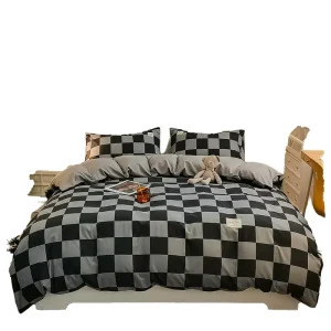 Modern Printed Woven Geometric Pattern 4pc Comforter Set Black White Gray King Size 200TC All Season Aloe Cotton