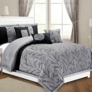 Modern Queen Bed Comforter Set Luxury Grey Black OEKO TEX Certified 400TC Thread Count Includes 1 Comforter 2 Shams 3