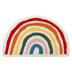Modern Rainbow Pattern Latex Backing Bathroom Floor Mat Water-Absorbing Half Round Non Slip Plush Carpet Door Mat