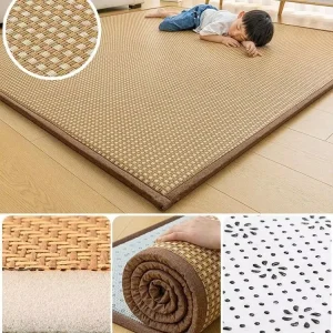 Modern Rattan Rugs Living Room Carpet Non-slip Breathable Memory Foam Tatami Rug Mat Seat Cushion Plaid Pattern Low Pile