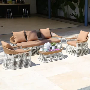 Modern Rattan Sofa Set Outdoor Furniture Waterproof Cushions for Courtyard & Villa Use