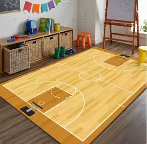 Modern Rectangle Novelty Basketball Court Carpet Anti Slip Felt Wrinkle Resistant Durable Low Pile Thin Machine Made Outdoor Mat