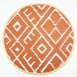 Modern Round Woven Placemats Orange Geometric Diamond Piped Edge Dining Table Mats Heat Resistant Washable Non Slip Decor