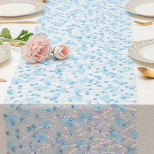 Modern Sequin Butterfly Tulle Mesh Embroidered Table Runner for Wedding Party Dining Eco-Friendly & Durable Factory Direct
