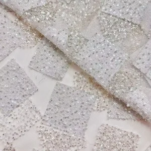 Modern Silver Square Sequin Mesh Fabric Geometric Shimmering Lace for Fashion Party Dress Stage Costume Decor