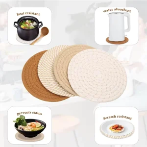 Modern Simple Cotton Rope Woven Placemats Handmade Insulation Mats Solid for Home Wedding Household Use Vintage