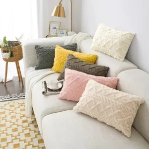 Modern Simple Jacquard Fabric Super Soft Throw Pillows Geometric Art Square Checkered Decorative Cushion Cover for Living Room