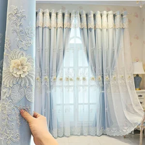 Modern Simple Relief Embroidered Curtain Gauze Vintage Pattern Double Living Room Bedroom Shading Rope Format Curtain