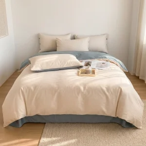 Modern Simple Solid Color Bedding Set 4pcs All Seasons Microfiber Polyester Fabric Duvet Cover Set for Dormitory
