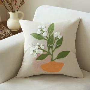 Modern Simplicity Living Room Plant Leaf Pattern Embroidered Removable Washable Throw Pillow Cover Cushion Cover