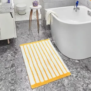 Modern Soft Absorbent Microfiber Bath Mats Custom Non Slip Striped Eco Friendly PET Friendly Quick Dry Bathroom Mat Yellow White