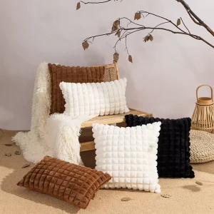 Modern Solid Color Faux Fur Throw Pillowcase Soft Plaid Cushion Cover for Living Room Sofa Decor