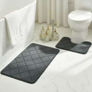 Modern Solid Color Polyester Bath Mats 2 Piece Set Quick Drying & Soft Anti slip Dots Backing for Shower & Toilet Home Use