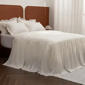 Modern Solid Color Quilted Bed Cover 76cm Bed Skirt Set 3 Pcs Ultra Soft Skin Friendly for Home Hotel Bedroom
