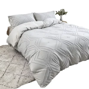 Modern Solid Color Tufted Textured 100% Polyester 3PCS Duvet Cover Bedding Set