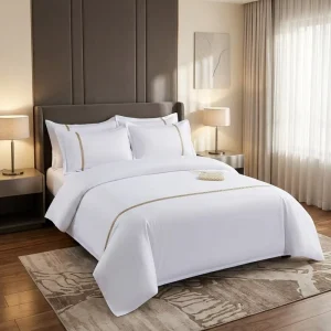 Modern Solid Embroidered Fitted Bedding Set Hotel Quality 100%Cotton Woven Flat Bed Sheet 300tc Grade Targeted for Comfort Style