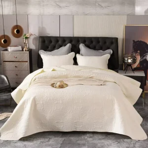Modern Solid Geometric Quilted Bedspread Set Ultra Soft All Season with 2 Pillowcases Woven Polyester Simple Style Home