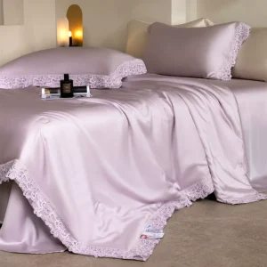 Modern South French Holiday French Lace 4-Piece Bedding Set Polyester Summer Cool Quilt Skin-Friendly Breathable Cooling