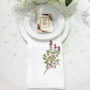 Modern Square Table Decor Cloth Accessories Handmade Pink Floral Embroidered Cotton Linen Napkins for Home Use