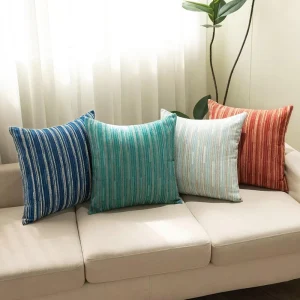 Modern Striped Chenille Throw Pillow Covers Zipper Closure 18×18 Inches for Couch Sofa Bed Chair Car