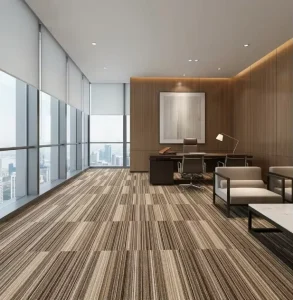 Modern Striped Office Carpet Tiles Fire Retardant Sound Absorbing Modular Floor Mats for Commercial Hotel Buildings