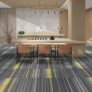 Modern Striped Office & Residential PVC Carpet Tiles Peel Stick Flooring Carpet with Cushioned Polyester