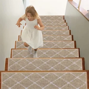 Modern Striped Polyester Soft Carpet Staircase Rugs Super Absorbent Anti Slip Indoor Stair Treads Mats for Wooden Steps