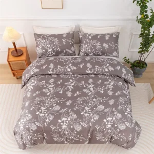 Modern Style 3-Piece King Size Bedding Set Economical Plant Pattern Print for Home