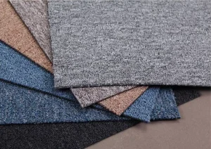 Modern Style 50x50CM Striped Loop Pile Carpet Rug Tiles Durable Non Slip Medium Pile PVC Backing Commercial Office Polyester